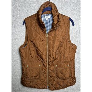 Crown & Ivy Womens Large Tan Quilted Zip Up Puffer Vest Pockets Sleeveless